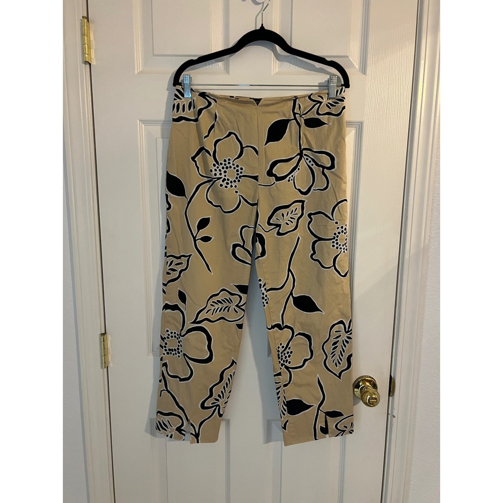Randy Kemper Floral Mod Cropped Pants Tan Black Retro Statement Print 6